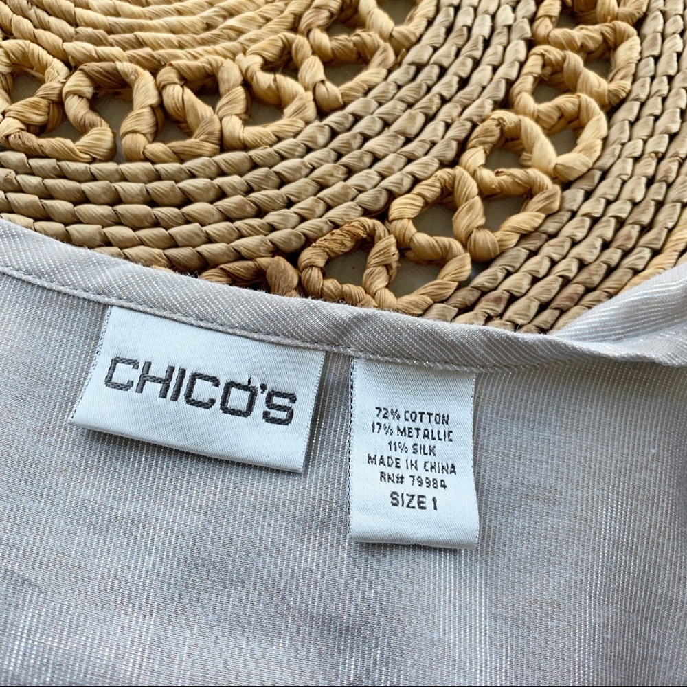 Chico's Ruffled Blouse Metallic Silver sz1 - Picture 5 of 5